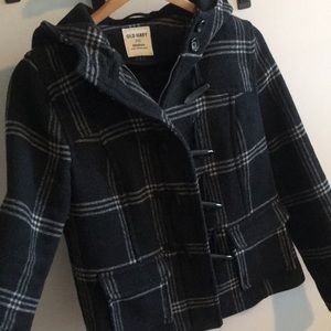 Hooded Plaid Wool Blend Coat, Old Navy